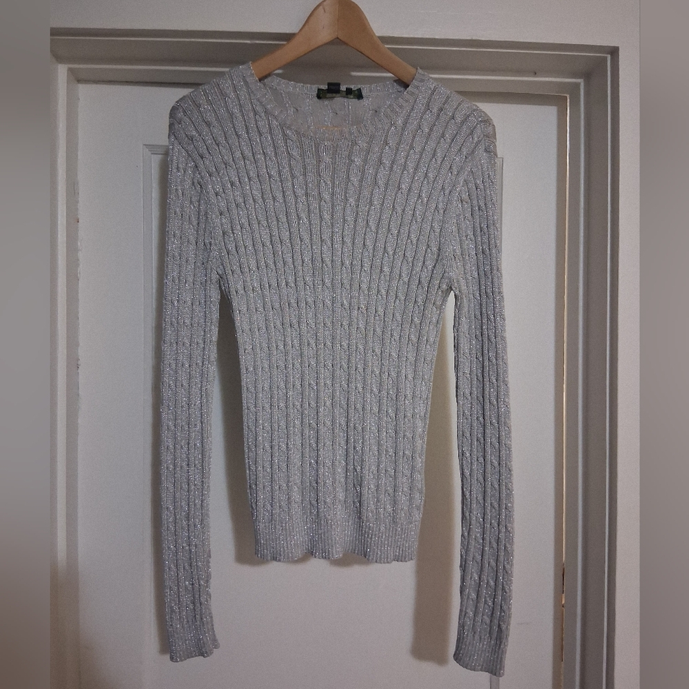 Lauren Ralph Lauren Shimery Cable Knit Silk Sweater Womens Size Medium